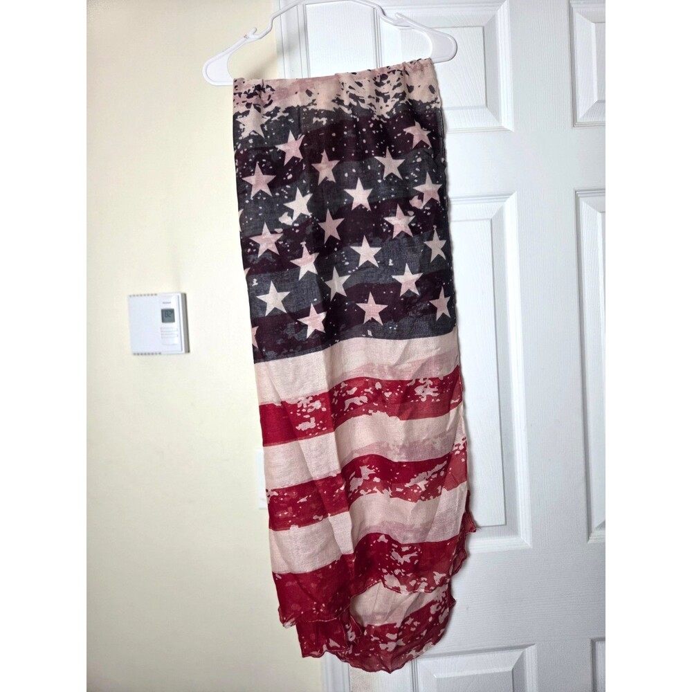 USA Flag Printed Sheer Wrap Scarf for Women Lightweight Patriotic Shawl